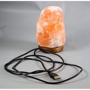 Pink Himalayan Salt Crystal Lamp Wood Base w/USB Cable 5.25" Tall